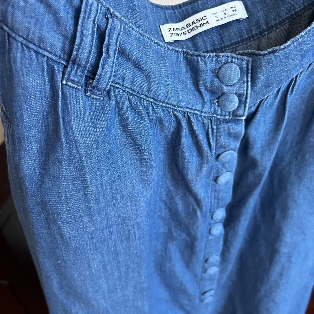 Zara Front Buttons Midi A-Line Fit & Flare Denim Skirt w/ Pocket S - Picture 10 of 12